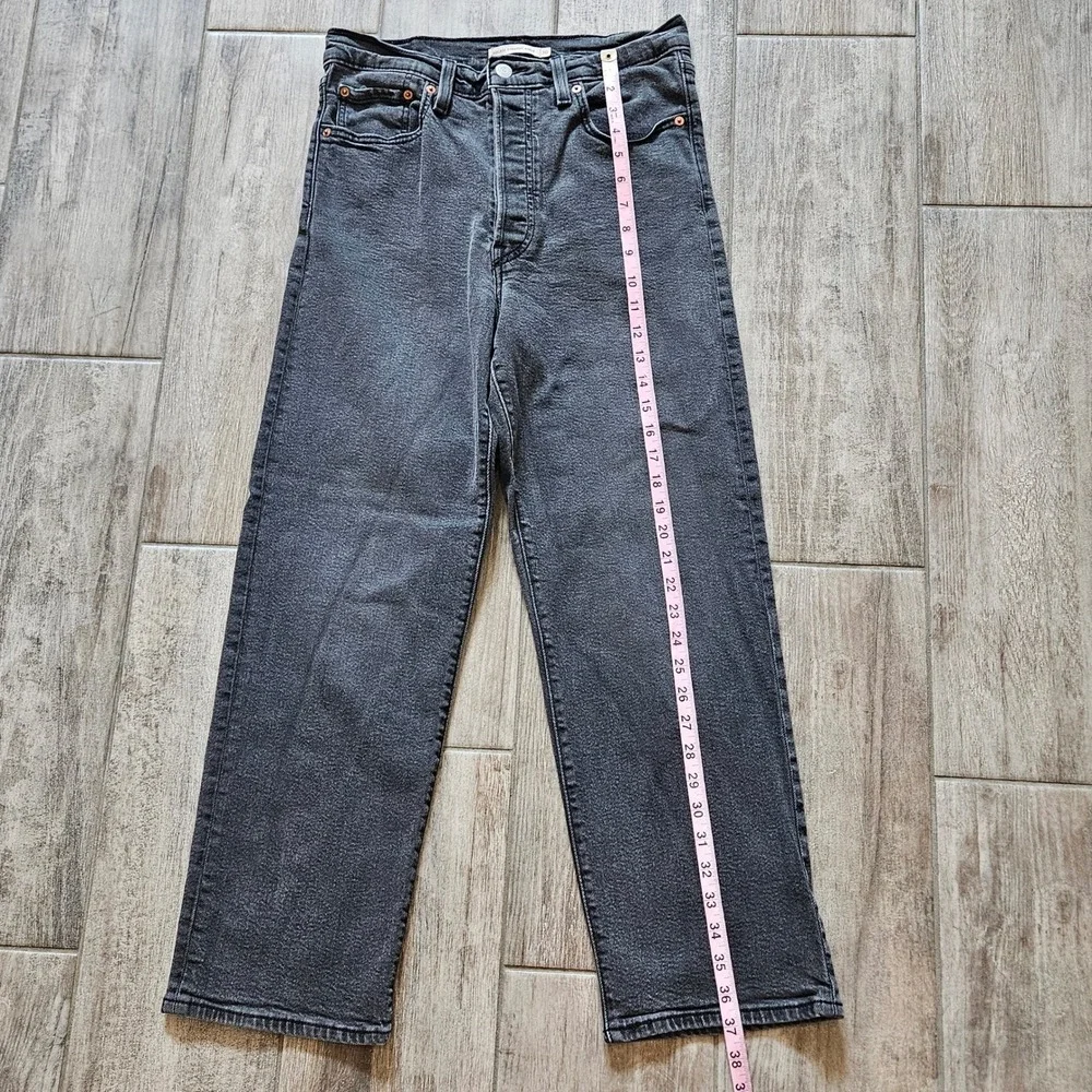 Levi's Ribcage Straight Ankle Jeans Womens 30 Grey High Rise Button Fly‎ Stretch